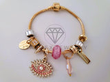 Pulsera Elegante - 104297 - Pulsera Estilo PDR Ojo Turco CZ Rosa Oro Laminado 18K