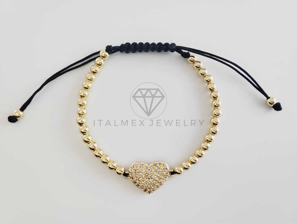 Pulsera de Lujo - 102681 - Diseño Bolitas con Corazón CZ Clara Oro Laminado 18K