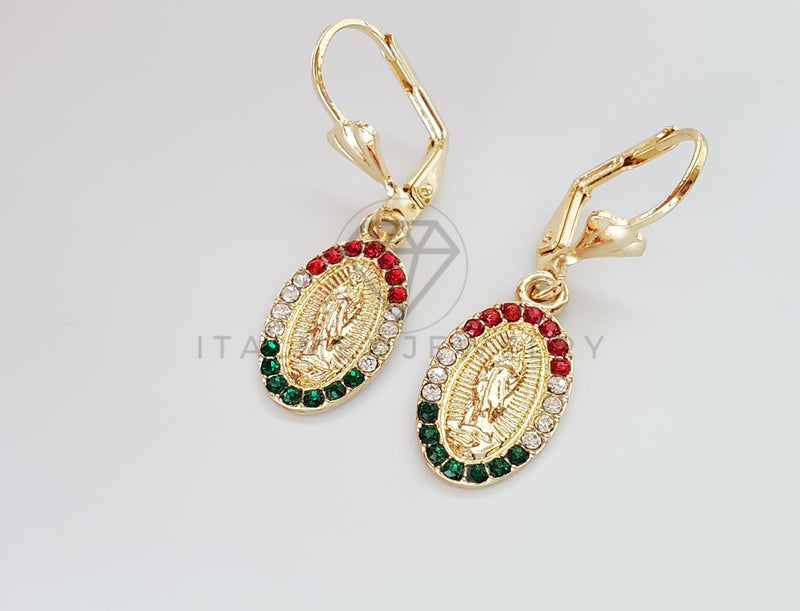 Arete Elegante - 100731 - Diseño de Virgen con CZ Tricolor Oro Laminado 18K