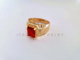 Anillo Caballero de Lujo - 103913 - Diseño Clasico CZ Roja Oro Laminado 18K