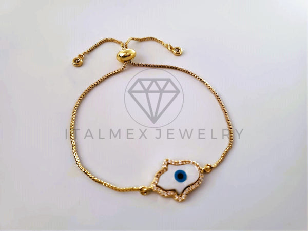 Pulsera de Lujo - 103962 - Diseño Ajustable Mano Hamsa Perla Madre Oro Laminado 18K