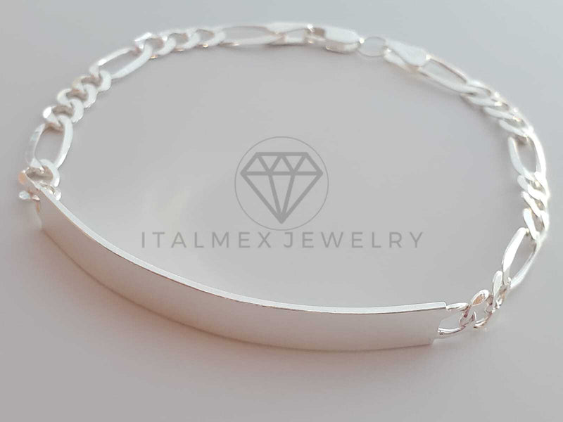 Pulsera de Lujo - 103504 - Esclava Figaro Placa Lisa 6mm Plata Fina .925