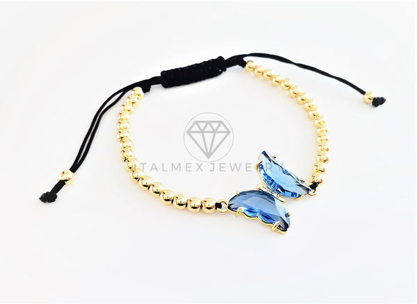 Pulsera de Lujo - 103182 - Diseño Bolitas con Mariposa CZ Azul Claro Oro Laminado 18K