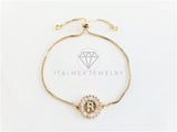 Pulsera Ajustable - 102640 - Diseño de Inicial "R" CZ Clara Oro Laminado 18K