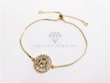 Pulsera Ajustable - 102638 - Diseño de Inicial "M" CZ Clara Oro Laminado 18K