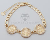 Pulsera Elegante - 100183 - Diseño Medallas San Benito CZ Clara Oro Laminado 18K