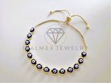 Pulsera Elegante - 104222 - Pulsera Ajustable Ojo Turco Azul Oro Laminado 18K