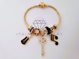 Pulsera Elegante - 104299 - Pulsera Estilo PDR Llave y Musica CZ Clara Oro Laminado 18K