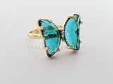 Anillo de Lujo - 101570 - Diseño Mariposa con CZ Azul Aqua Clara Oro Laminado 18K