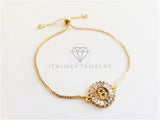 Pulsera Ajustable - 102628 - Diseño de Inicial "B" CZ Clara Oro Laminado 18K