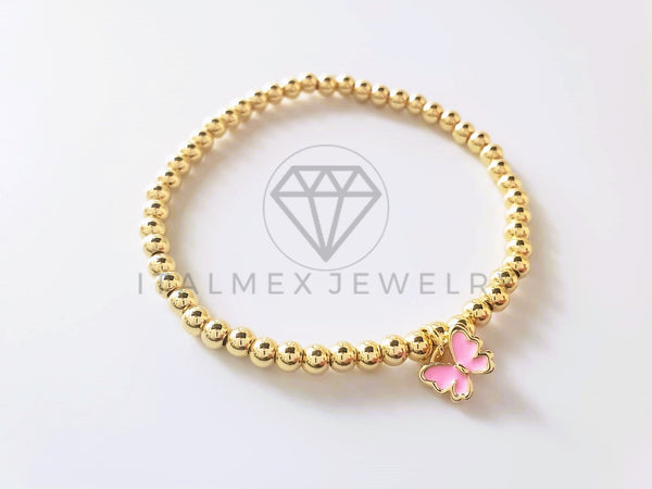 Pulsera de Lujo - 103749 - Diseño Ajustable Mariposa Rosa Oro Laminado 18K