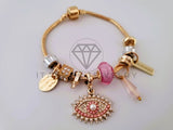 Pulsera Elegante - 104297 - Pulsera Estilo PDR Ojo Turco CZ Rosa Oro Laminado 18K