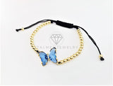 Pulsera de Lujo - 103182 - Diseño Bolitas con Mariposa CZ Azul Claro Oro Laminado 18K