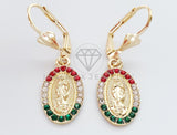 Arete Elegante - 100731 - Diseño de Virgen con CZ Tricolor Oro Laminado 18K