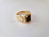 Anillo Caballero de Lujo - 103920 - Diseño Cuadrado CZ Negra Oro Laminado 18K