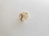 Anillo de Lujo - 102333 - Anillo Placa Bitono CZ Clara Oro Laminado 18K