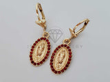 Arete Elegante - 100730 - Diseño de Virgen con CZ Roja Oro Laminado 18K