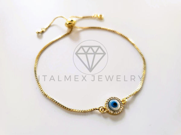 Pulsera de Lujo - 103729 - Diseño Ajustable Ojo Turco Perla Madre CZ Clara Oro Laminado 18K