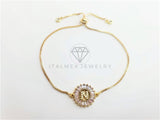 Pulsera Ajustable - 102639 - Diseño de Inicial "N" CZ Clara Oro Laminado 18K