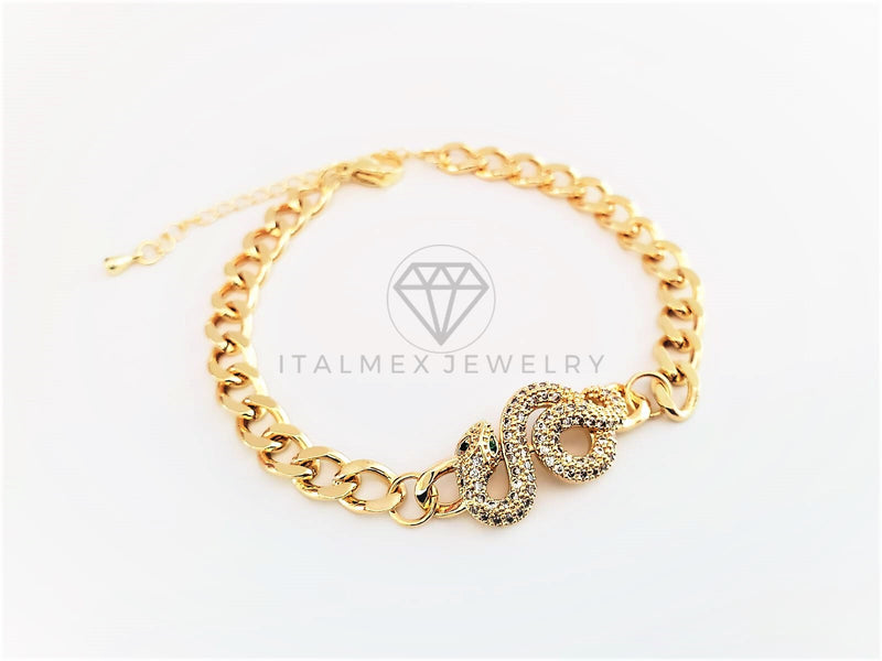 Pulsera de Lujo - 103137 - Estilo Cubana con Serpiente CZ Clara Oro Laminado 18K