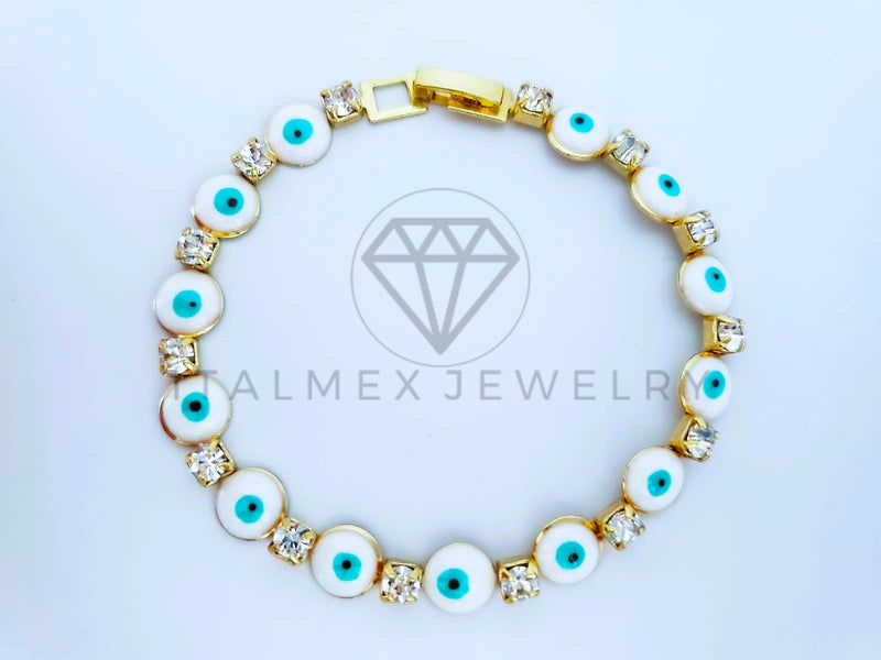 Pulsera Elegante - 103573 - Pulsera Ojo Turco Blanco y CZ Clara Oro Laminado 18K