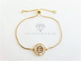 Pulsera Ajustable - 102631 - Diseño de Inicial "E" CZ Clara Oro Laminado 18K