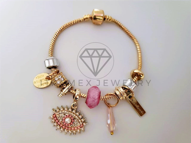 Pulsera Elegante - 104297 - Pulsera Estilo PDR Ojo Turco CZ Rosa Oro Laminado 18K