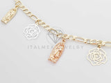 Pulsera Elegante - 100157 - Diseño de Virgen y Rosas 3 Oros Oro Laminado 18K