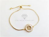 Pulsera Ajustable - 102631 - Diseño de Inicial "E" CZ Clara Oro Laminado 18K