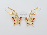 Arete Elegante - 100707 - Diseño de Mariposa con CZ Roja Oro Laminado 18K