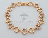 Pulsera de Lujo - 100290 - Diseño Corazones con CZ Clara Oro Laminado 18K